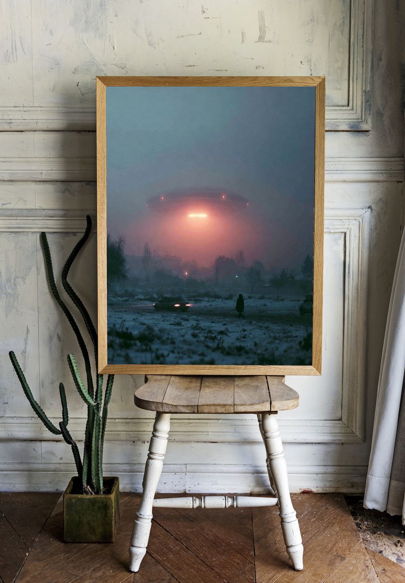 Foggy UFO Landing — Sci-Fi Print. — room view 1