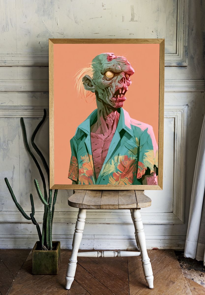 Zombie Portrait Illustration Poster. — room view 1