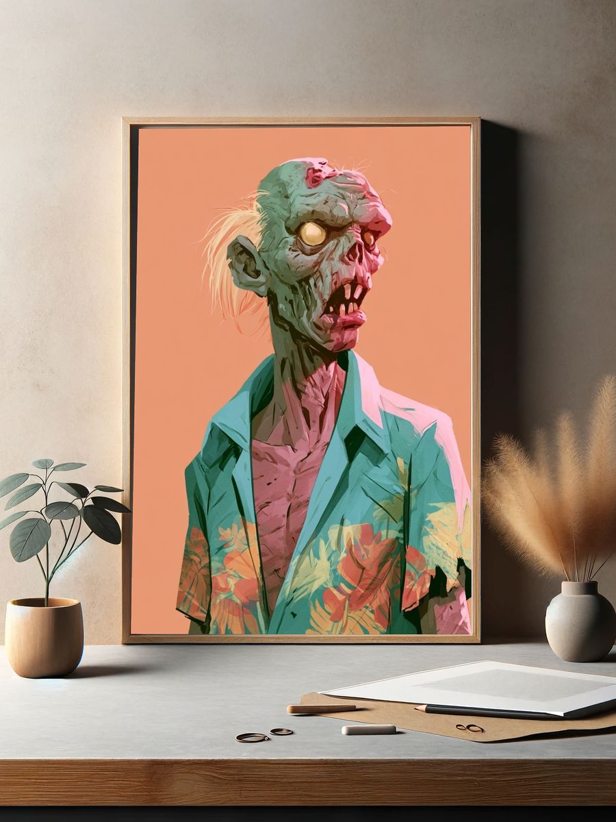 Zombie Portrait Illustration Poster. — room view 2
