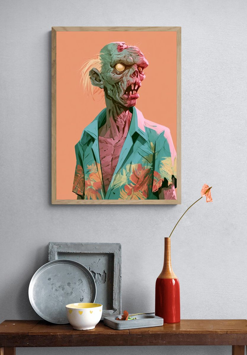 Zombie Portrait Illustration Poster. — room view 3