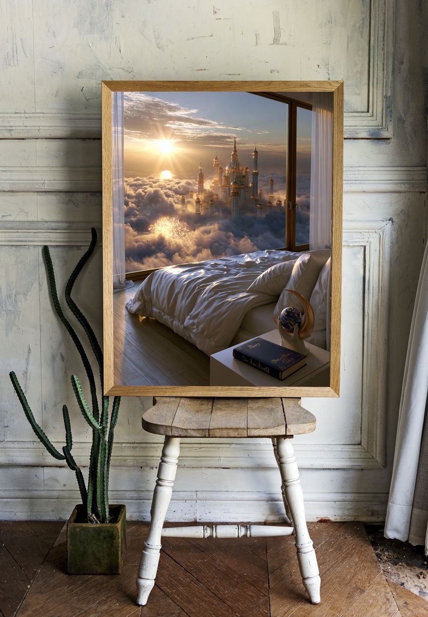 Cloud Palace Sunrise Fantasy Print. — room view 1
