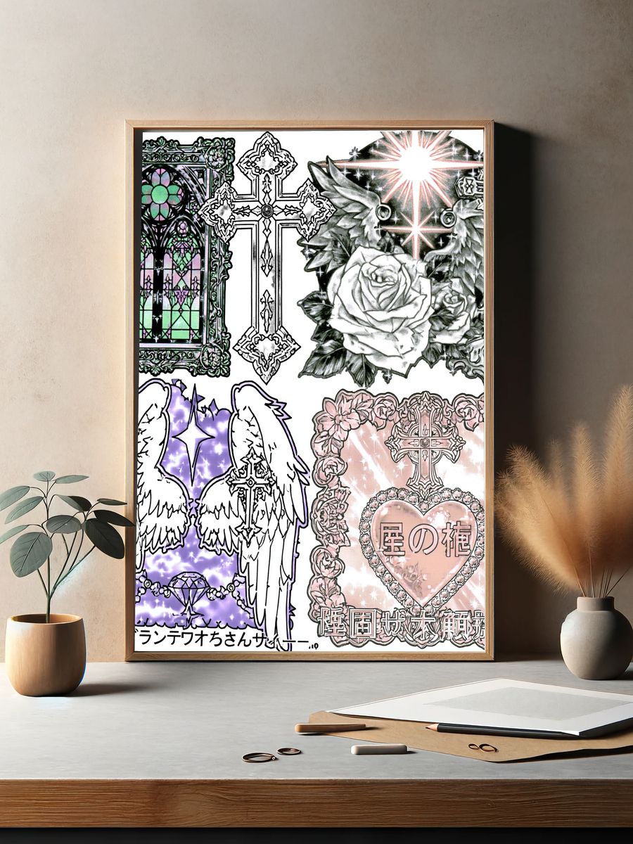 Gothic Angel Collage Illustration Poster. — room view 2