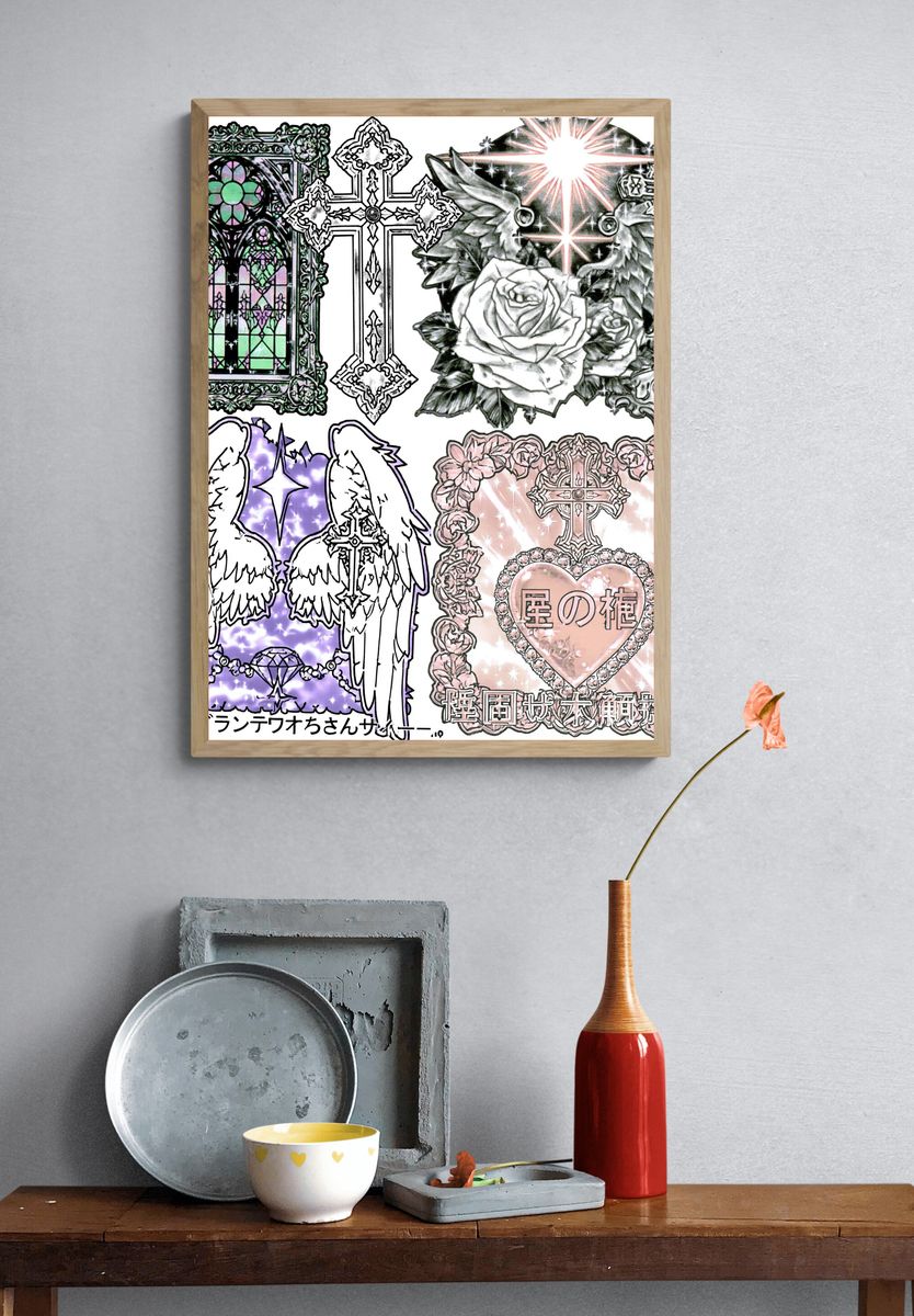 Gothic Angel Collage Illustration Poster. — room view 3