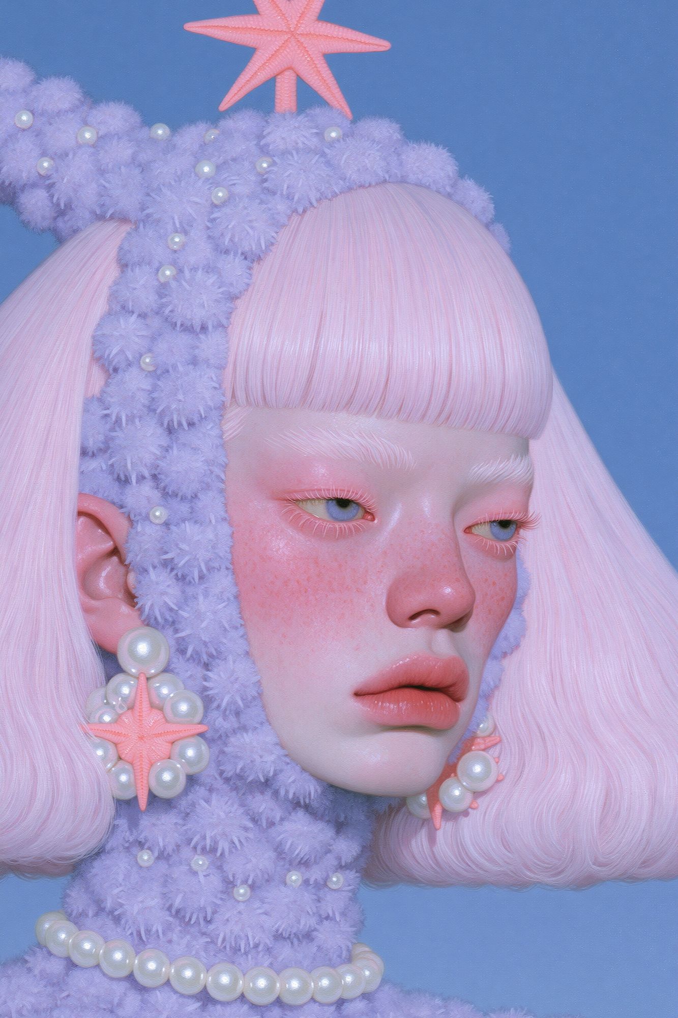 Pastel Mermaid Portrait Print. poster — illustration art