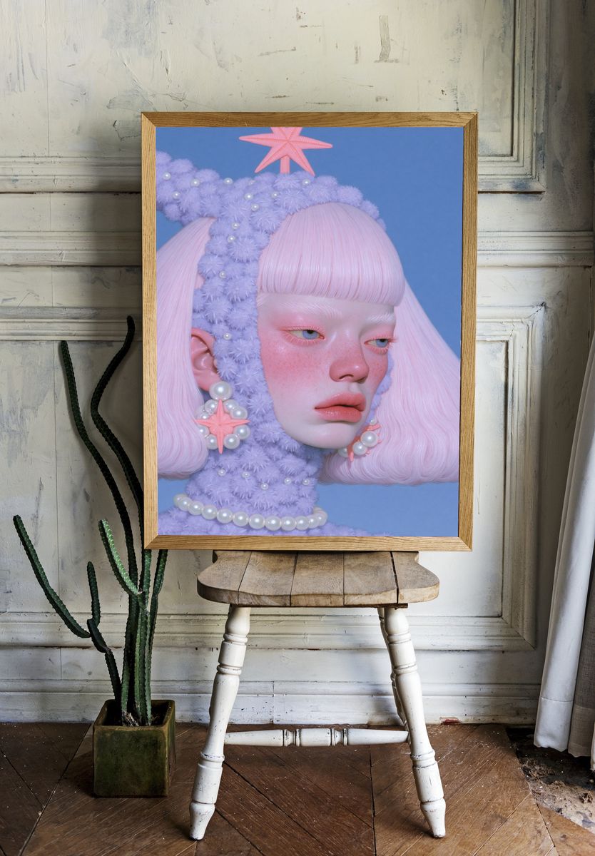 Pastel Mermaid Portrait Print. room preview