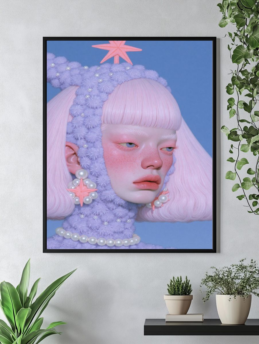 Pastel Mermaid Portrait Print. — room view 4