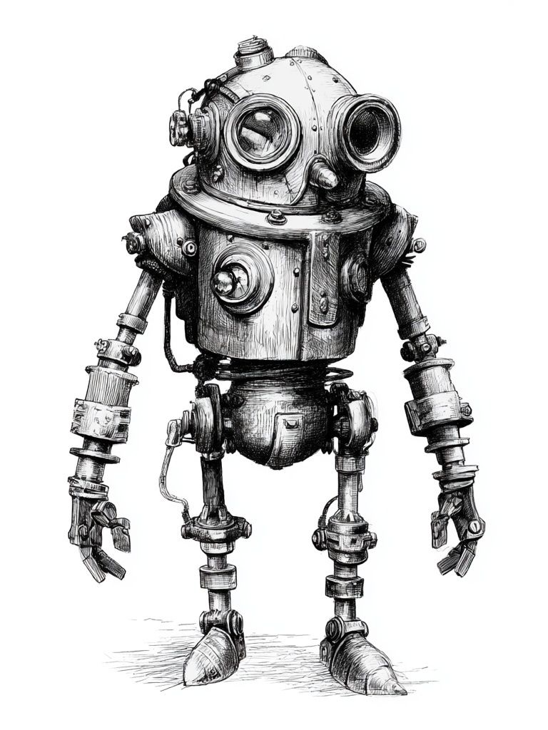 Steampunk Robot Illustration Poster. poster detail