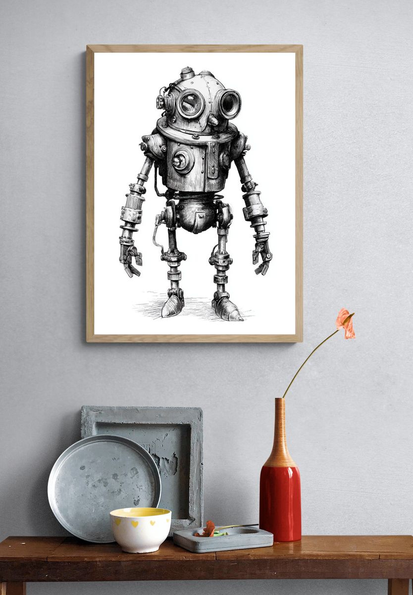 Steampunk Robot Illustration Poster. — room view 3