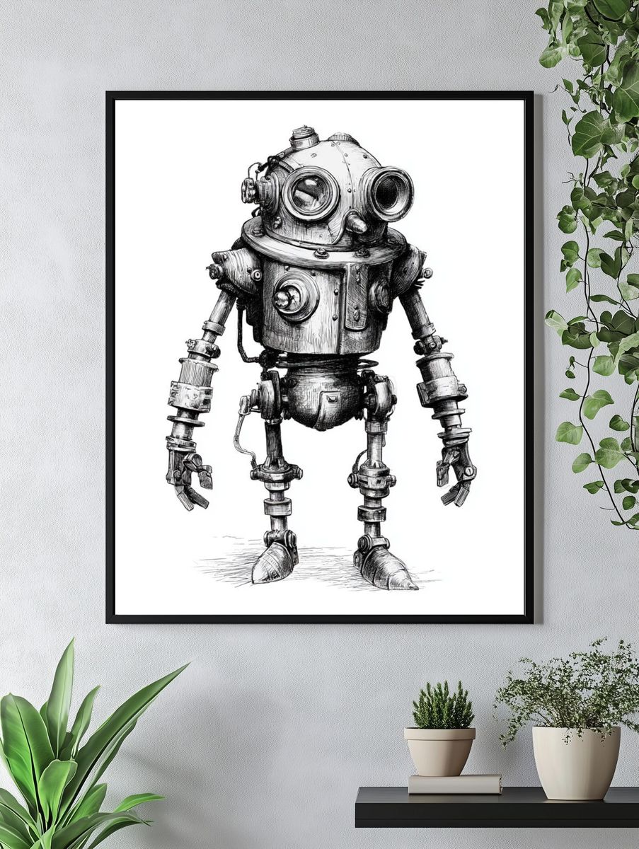 Steampunk Robot Illustration Poster. — room view 4
