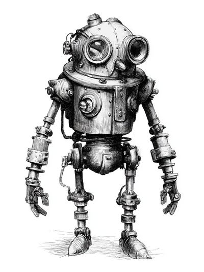 Steampunk Robot Illustration Poster. poster