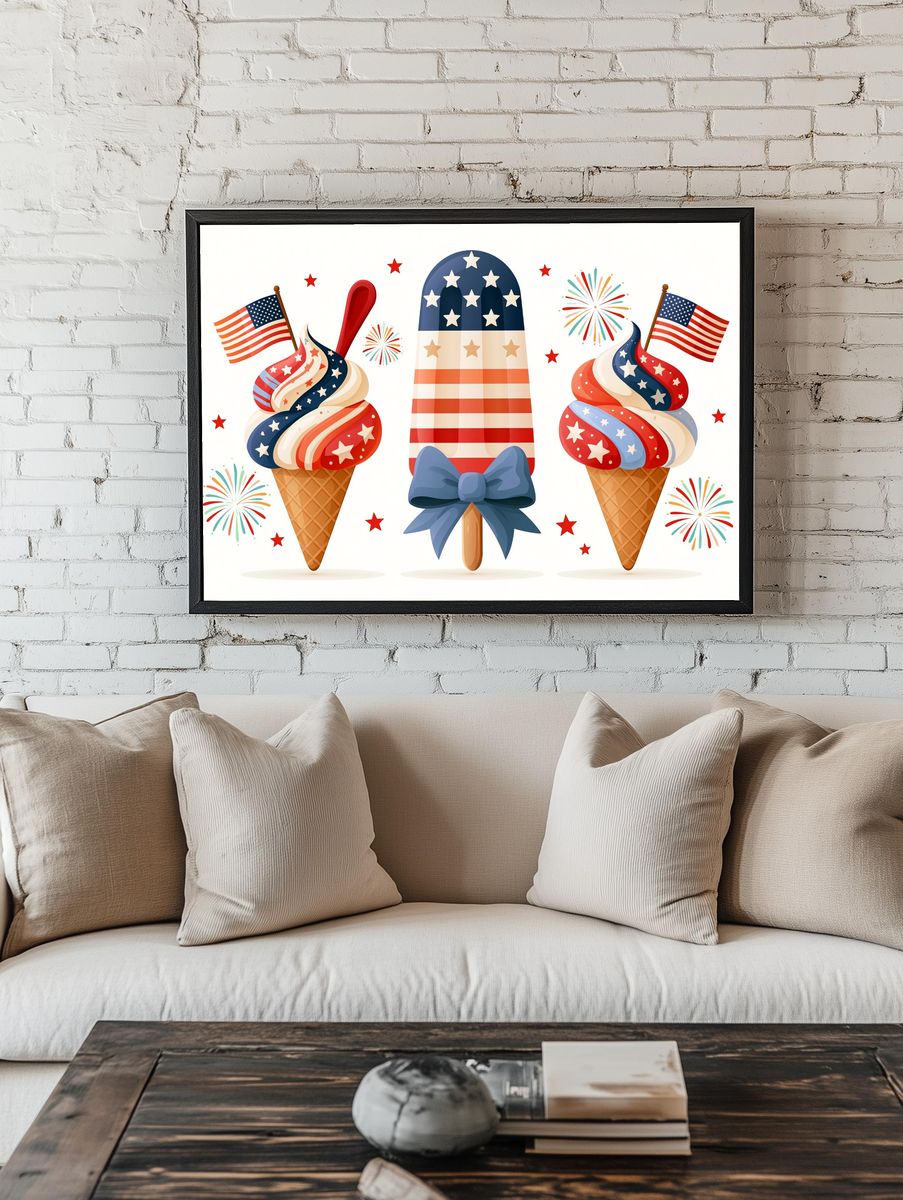 Patriotic Ice Cream Illustration Poster. — room view 1