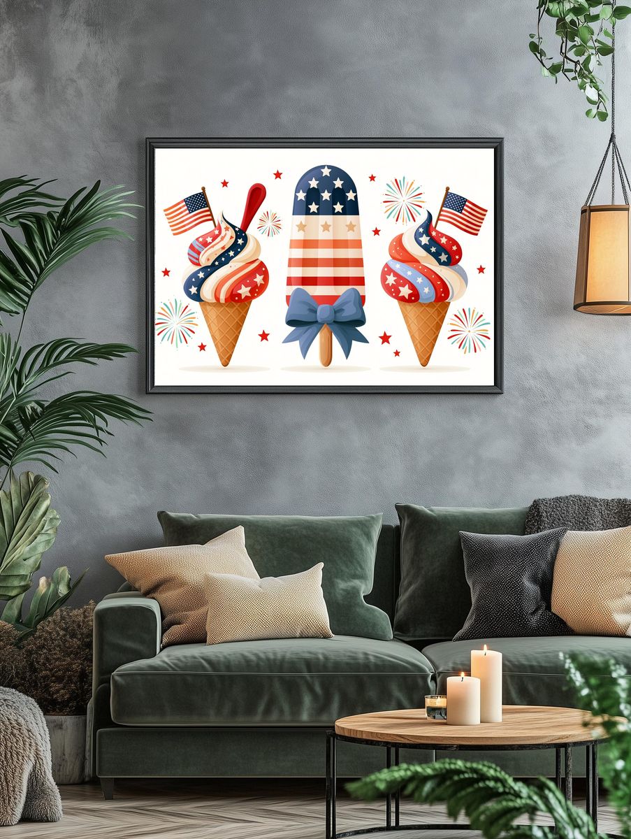 Patriotic Ice Cream Illustration Poster. — room view 4