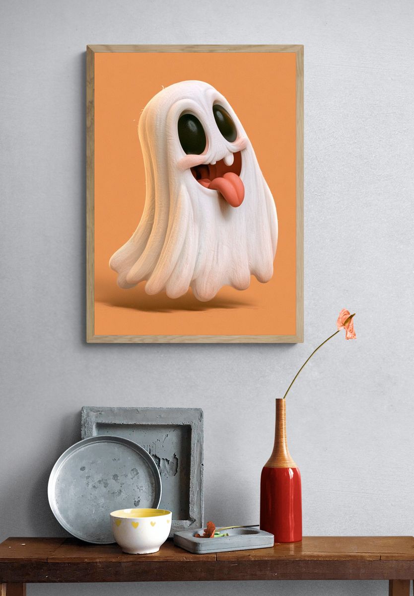 Playful Ghost Illustration Poster. — room view 3