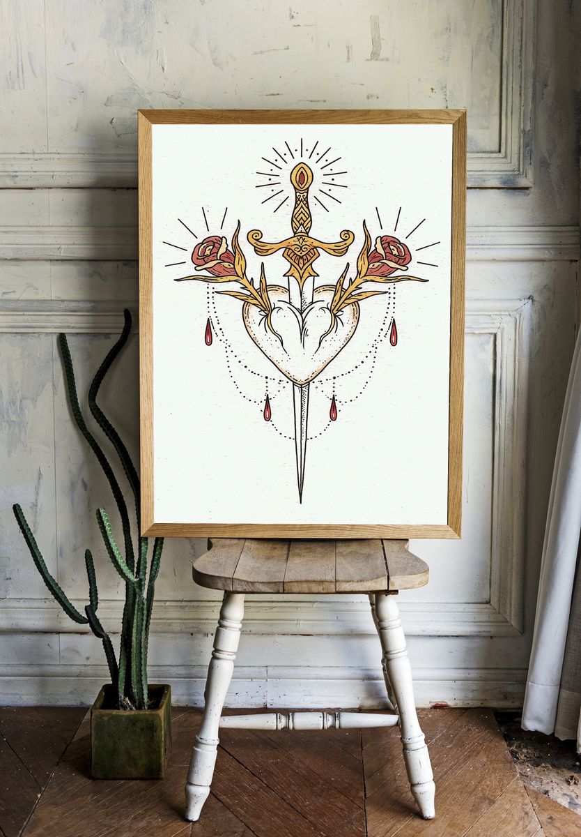 Sacred Heart Floral Illustration Poster. room preview