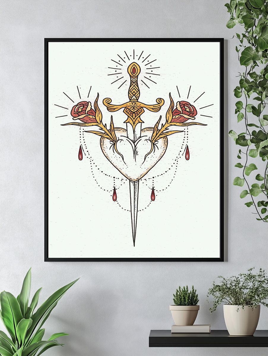 Sacred Heart Floral Illustration Poster. — room view 4