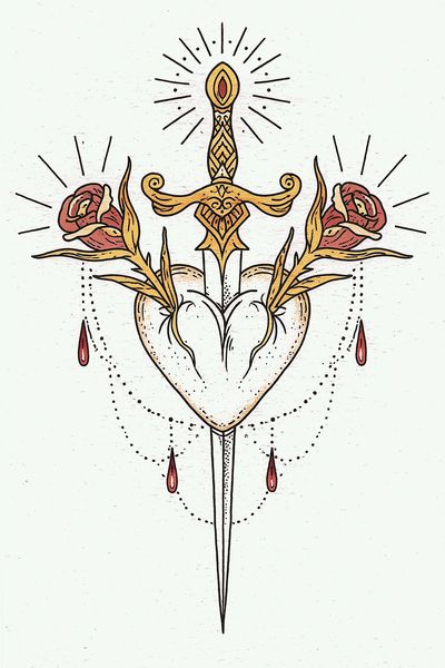 Sacred Heart Floral Illustration Poster. poster