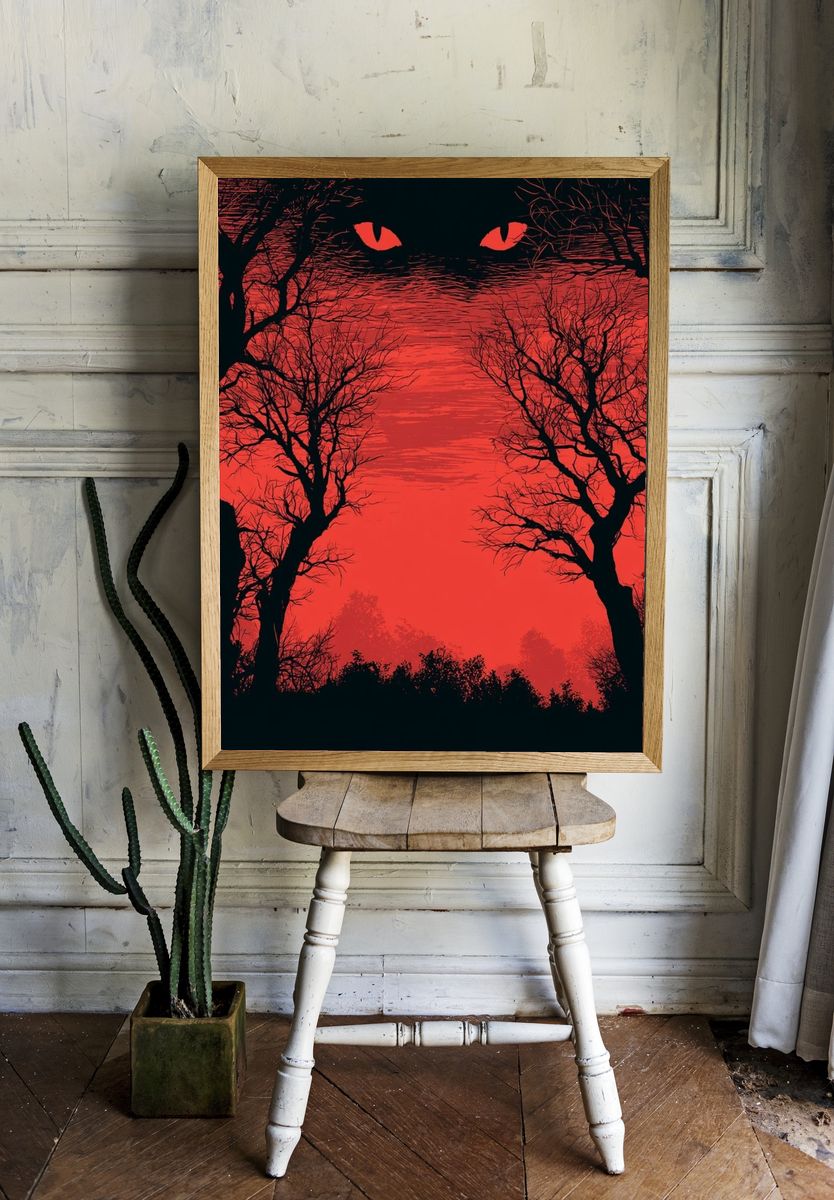 Red Forest Eyes Illustration Poster. room preview