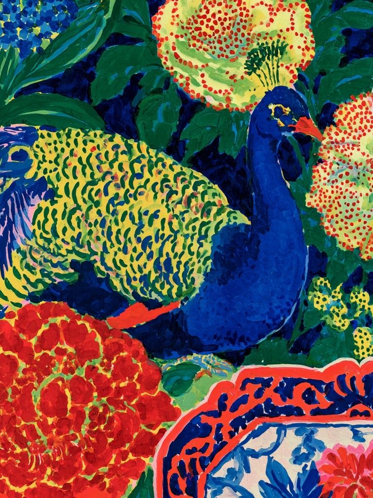 Peacock Garden Illustration Poster. poster — illustration art