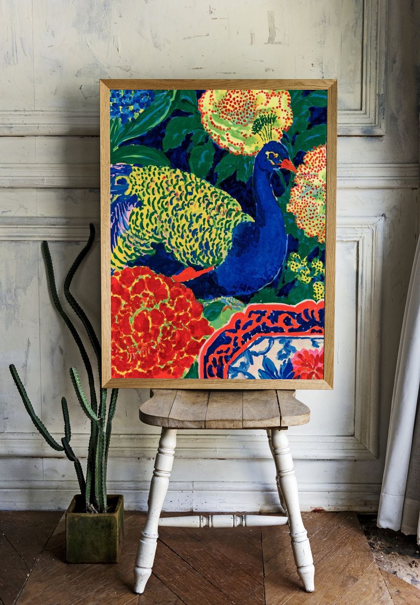 Peacock Garden Illustration Poster. — room view 1