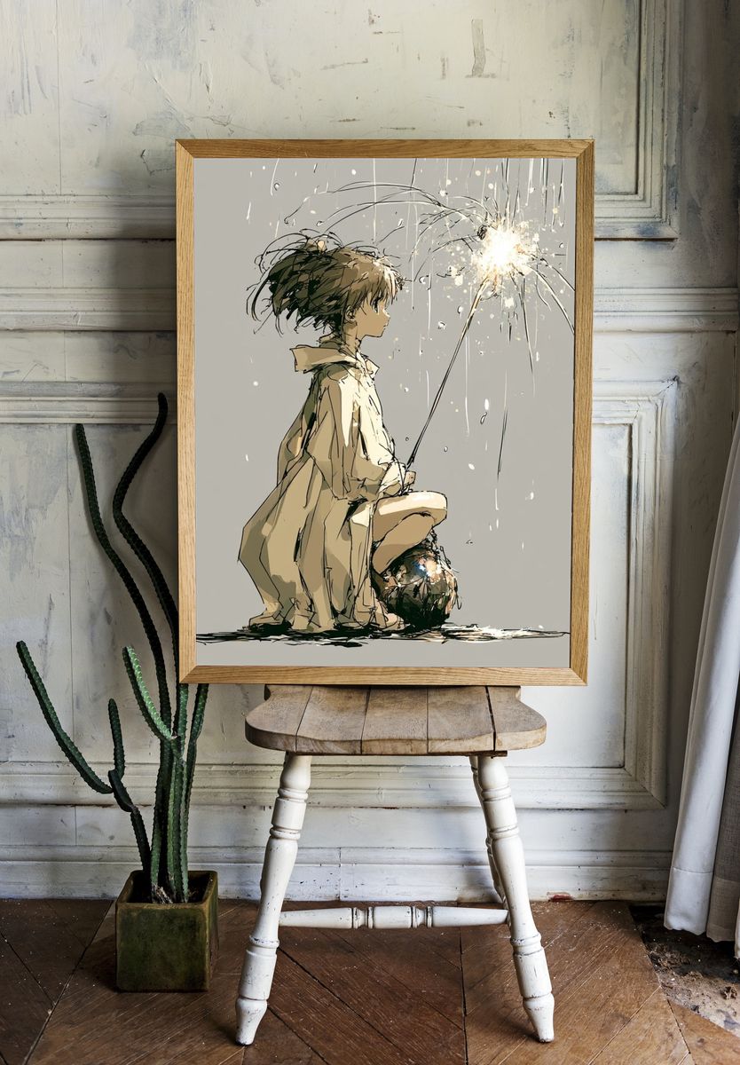 Child with Sparkler Illustration Poster. room preview