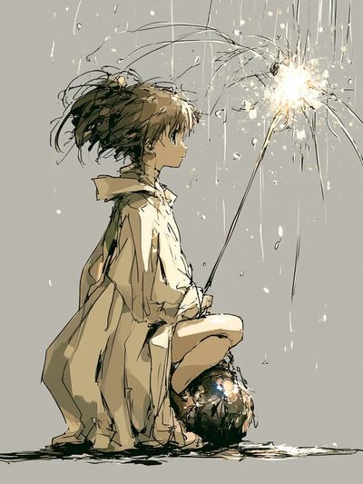 Child with Sparkler Illustration Poster.