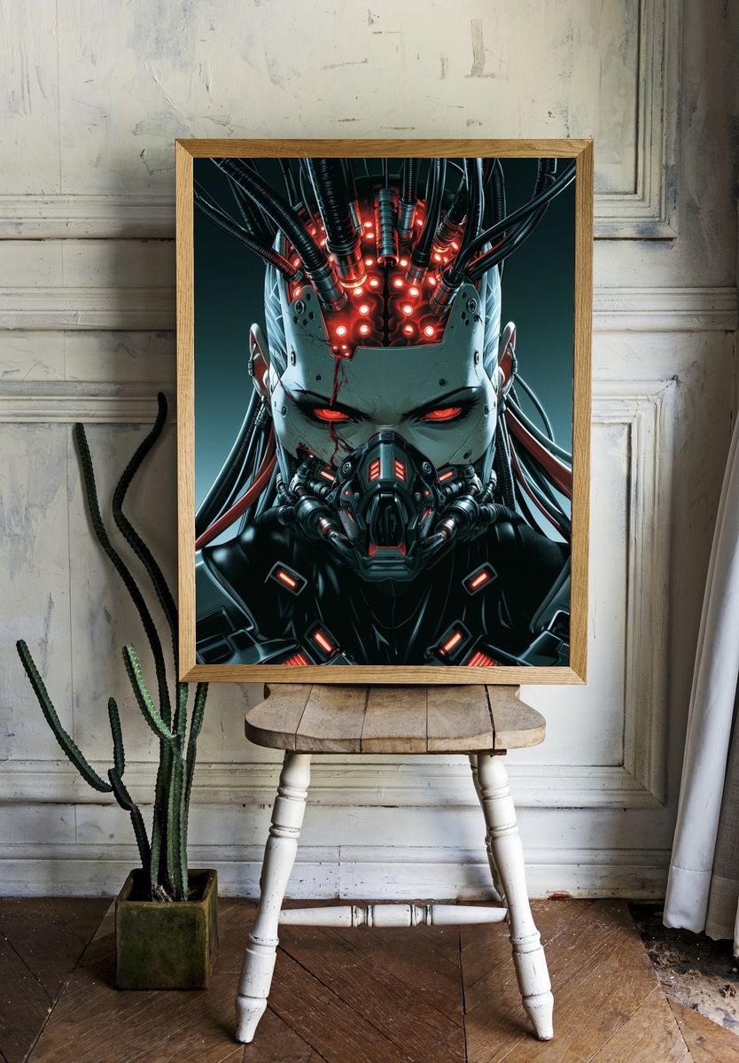 Cybernetic Warrior Portrait Poster. room preview