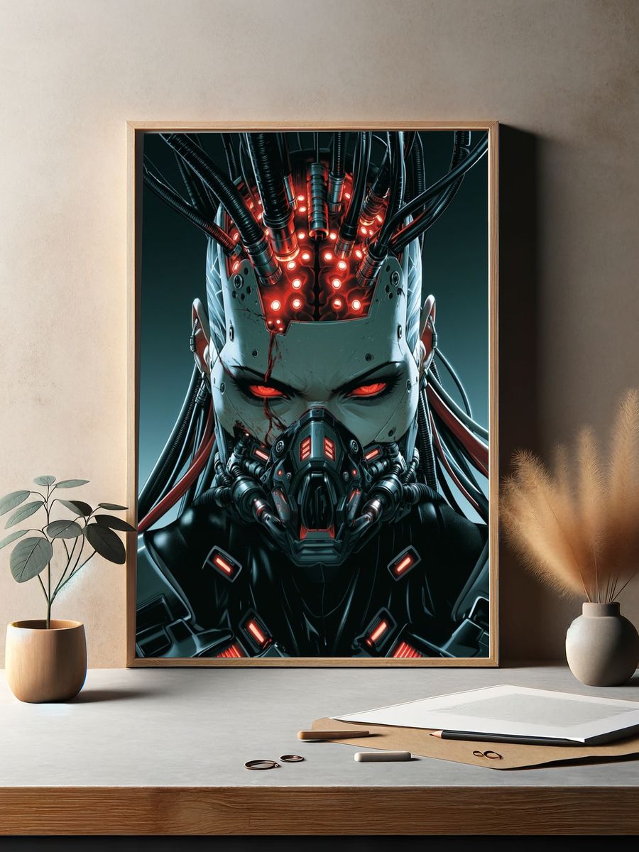 Cybernetic Warrior Portrait Poster. — room view 2