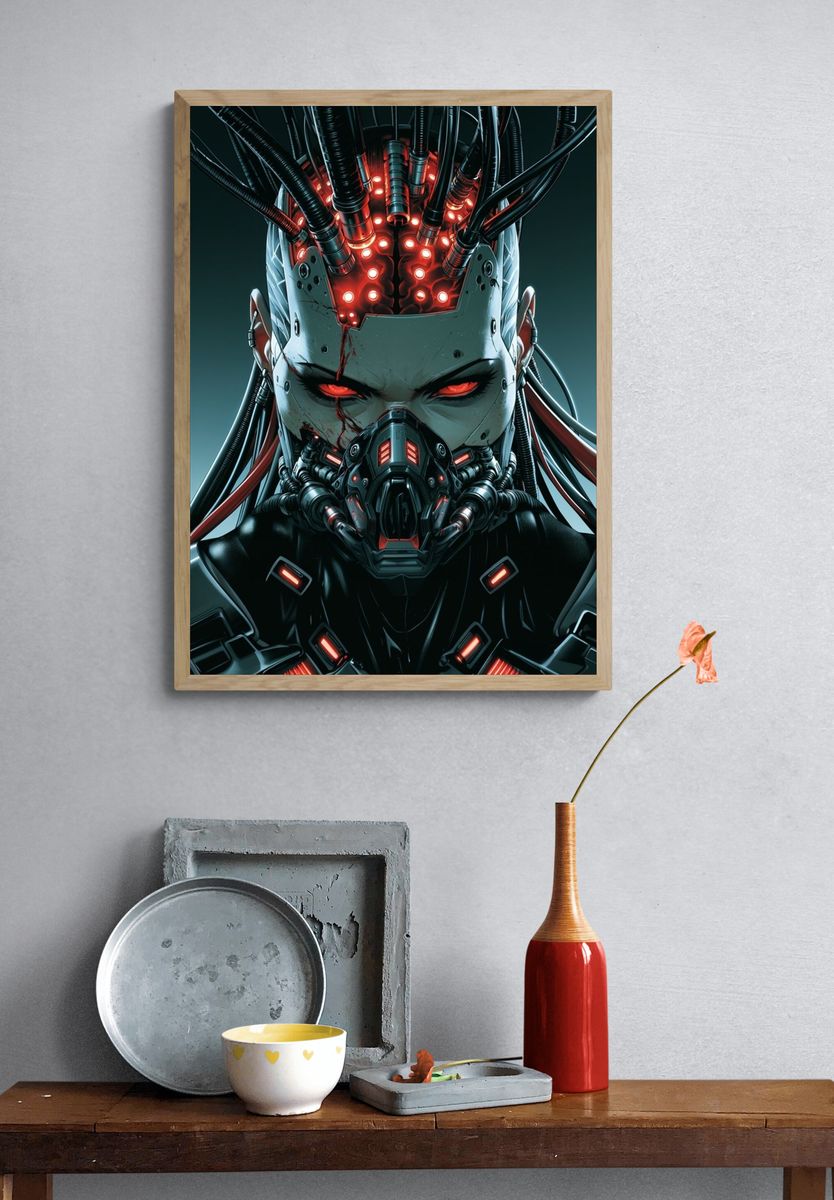 Cybernetic Warrior Portrait Poster. — room view 3