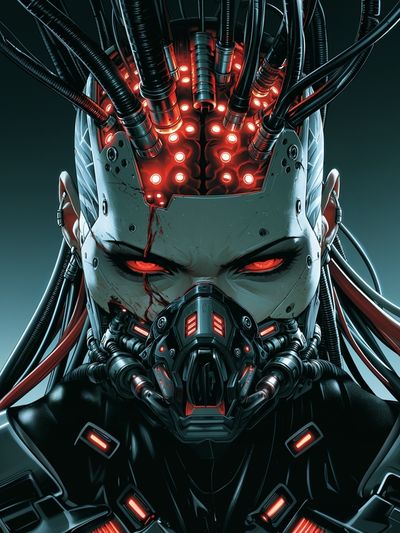 Cybernetic Warrior Portrait Poster. poster