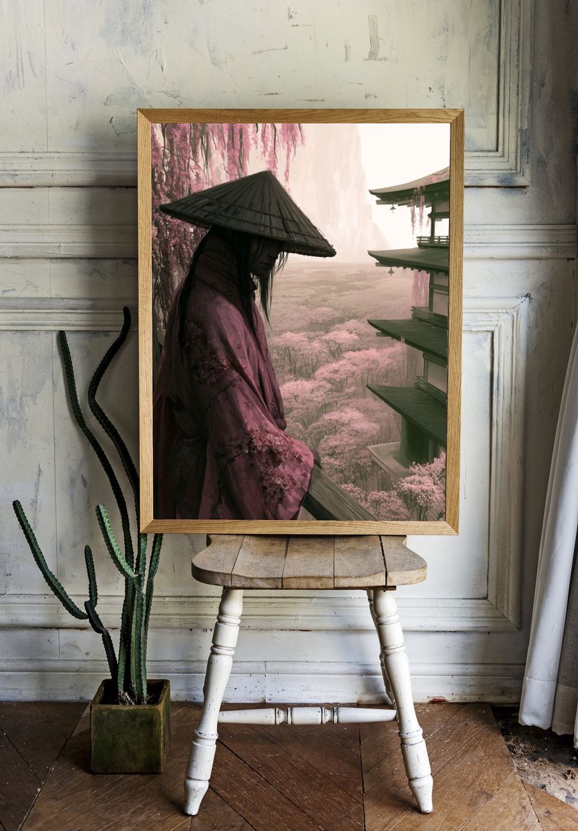 Cherry Blossom Samurai Illustration Poster. room preview