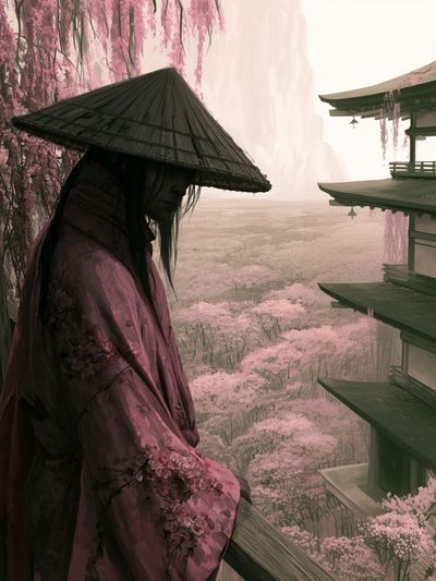Cherry Blossom Samurai Illustration Poster.