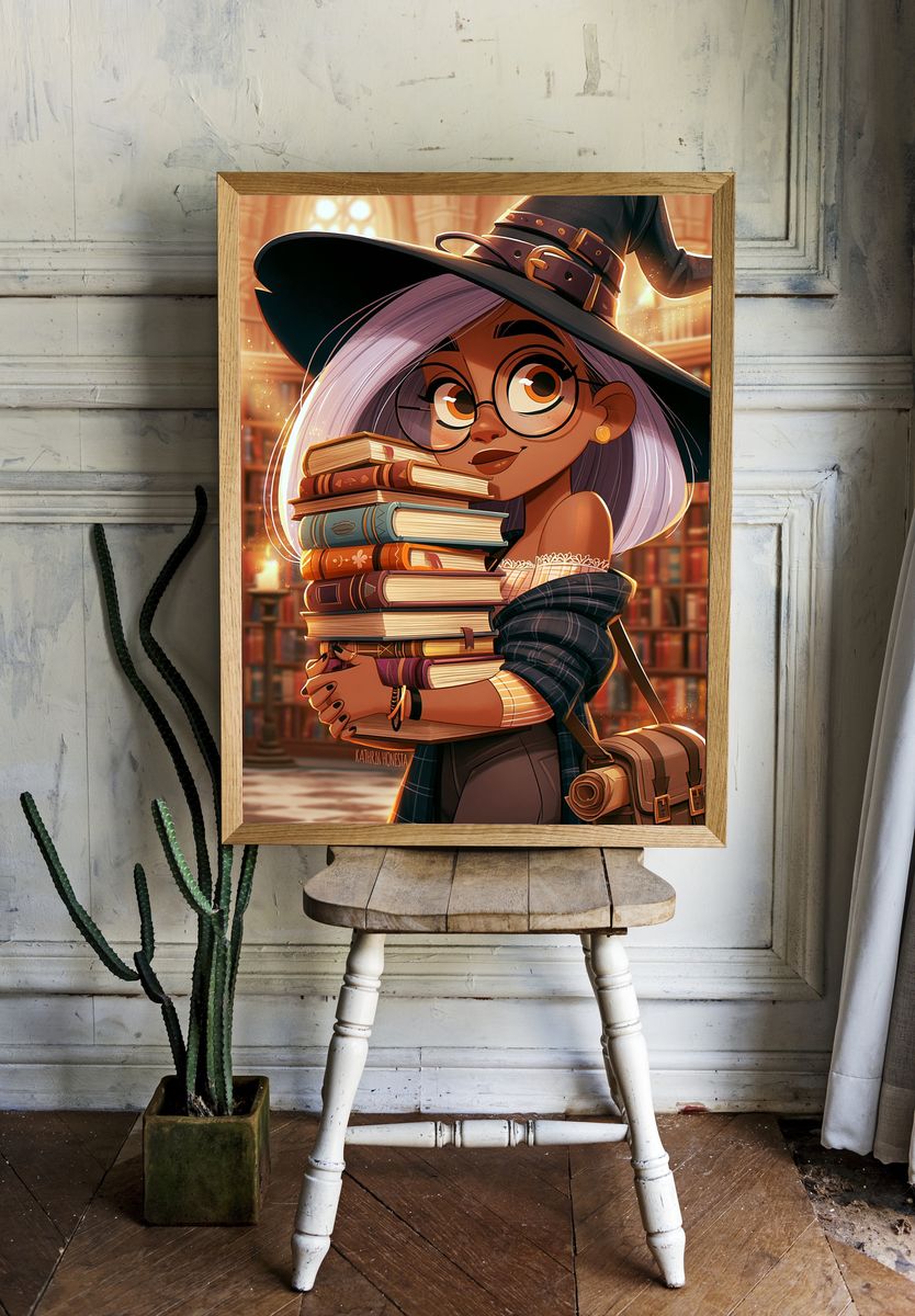 Book Witch Library Illustration Poster. — room view 1