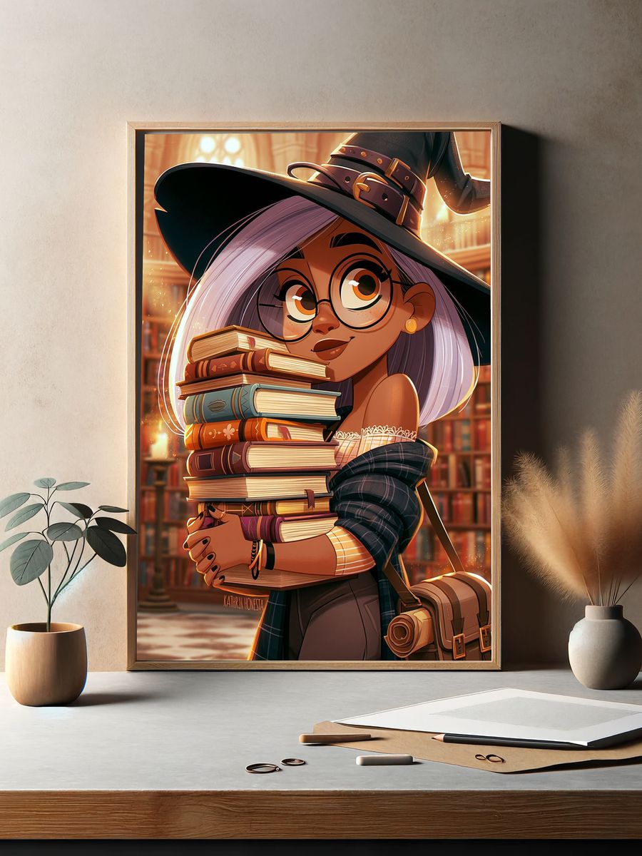 Book Witch Library Illustration Poster. — room view 2