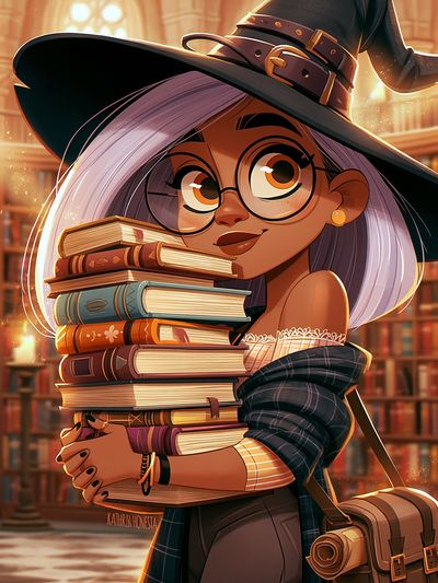 Book Witch Library Illustration Poster.