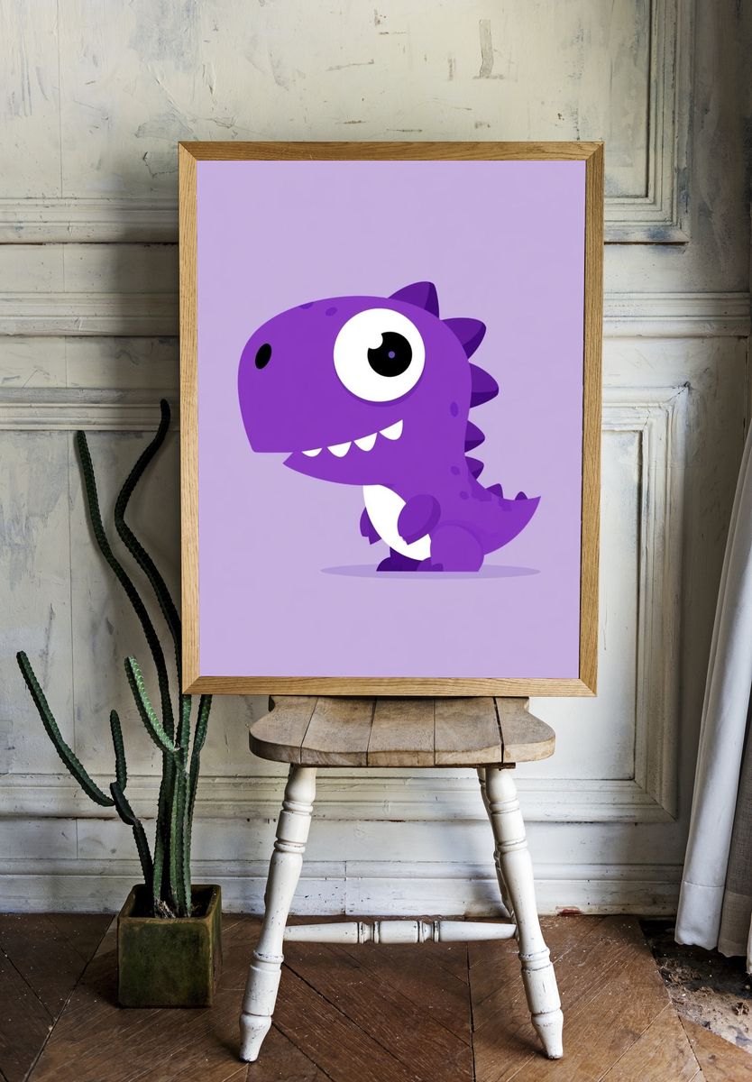 Purple Dinosaur Cartoon Print. room preview