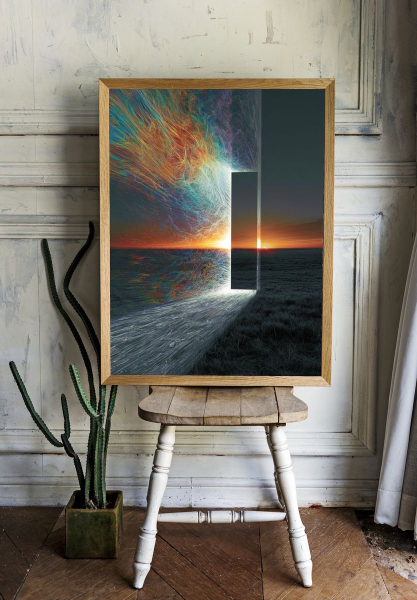 Misty Mountain Town Illustration Poster. — room view 1