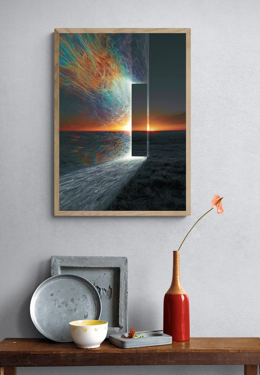 Misty Mountain Town Illustration Poster. — room view 3