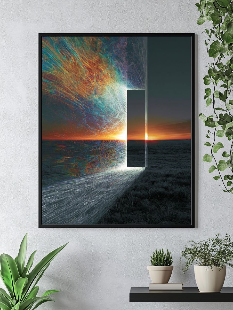 Misty Mountain Town Illustration Poster. — room view 4