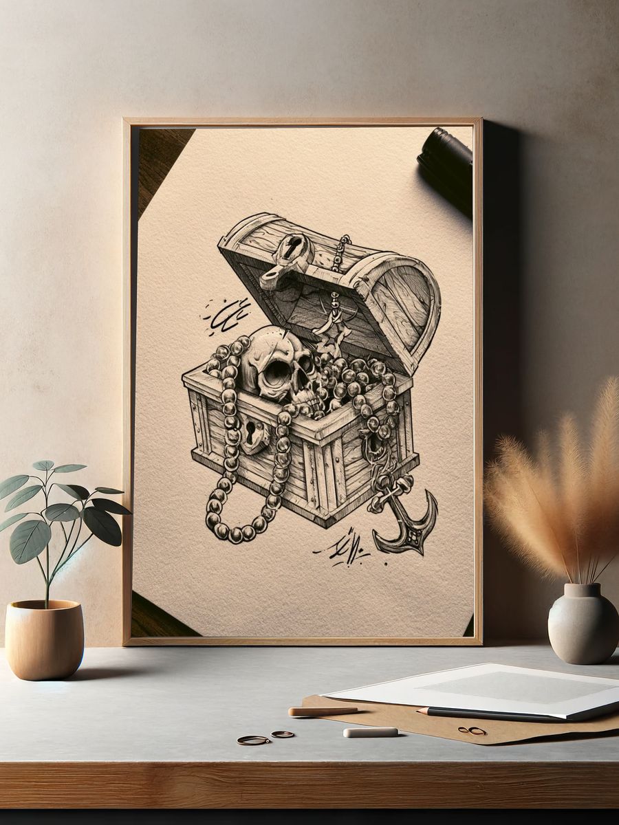 Pirate Treasure Chest Illustration Poster. — room view 2