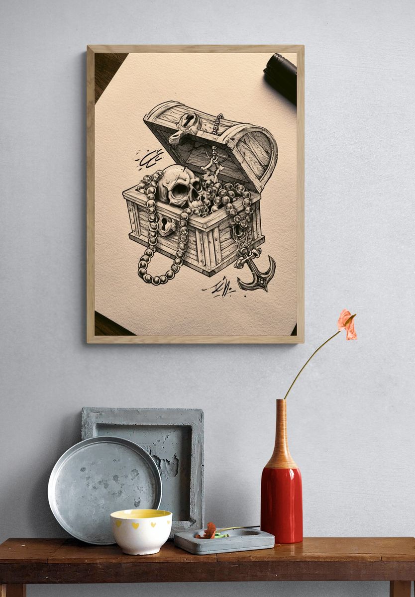 Pirate Treasure Chest Illustration Poster. — room view 3