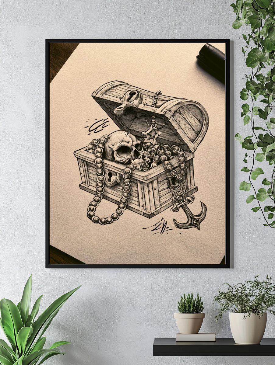 Pirate Treasure Chest Illustration Poster. — room view 4