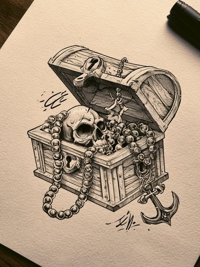 Pirate Treasure Chest Illustration Poster.