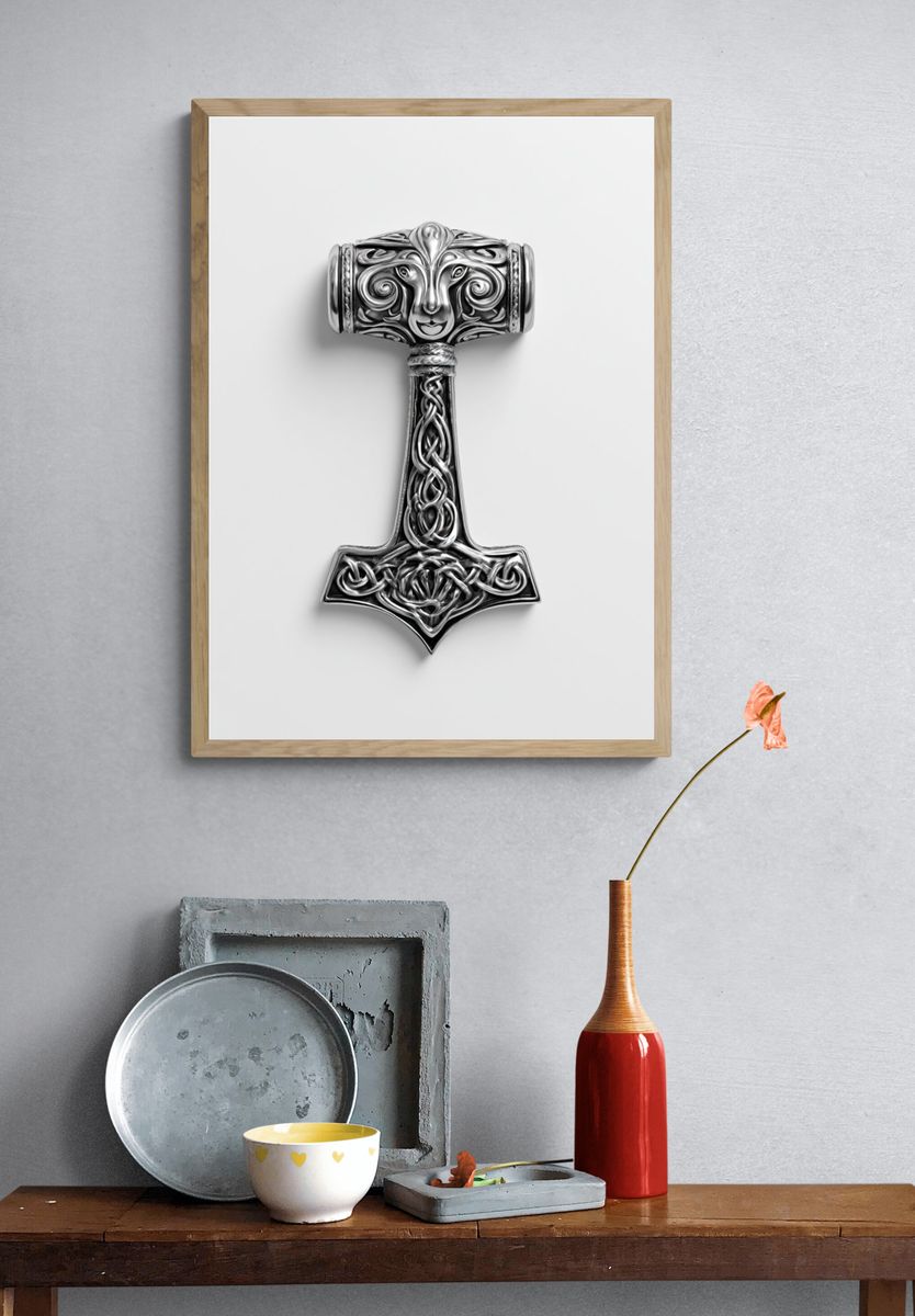 Celtic Hammer Illustration Poster. — room view 3