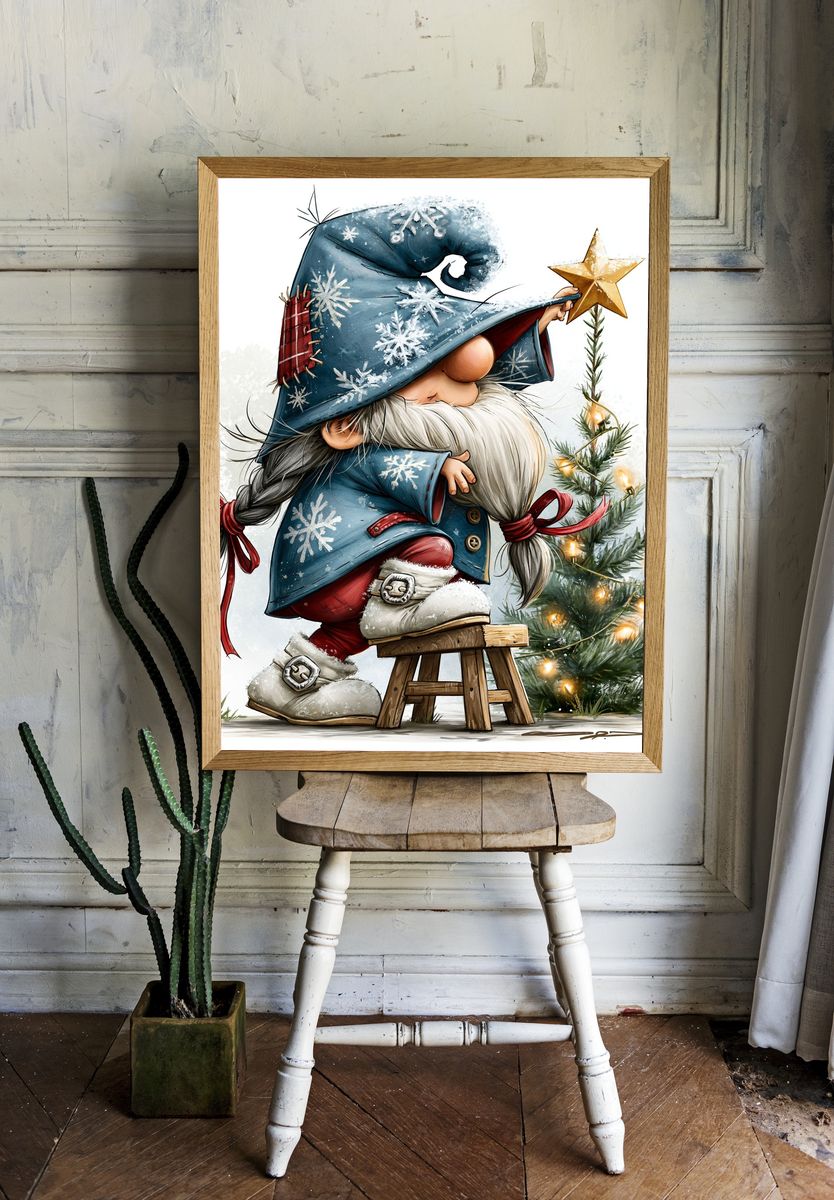 Christmas Gnome with Star Illustration Poster. — room view 1