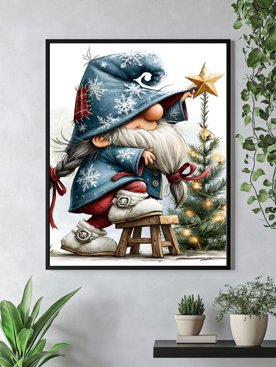 Christmas Gnome with Star Illustration Poster. — room view 4