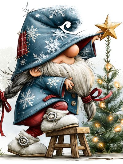 Christmas Gnome with Star Illustration Poster.