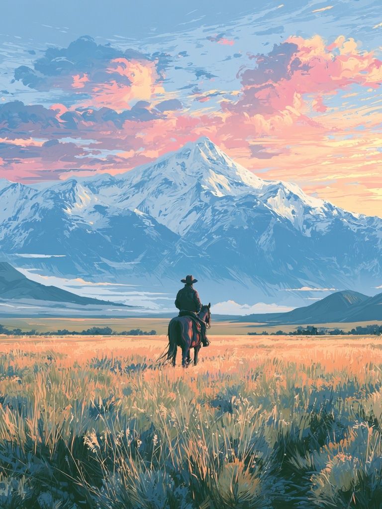 Cowboy at Sunrise Mountain Print. poster detail