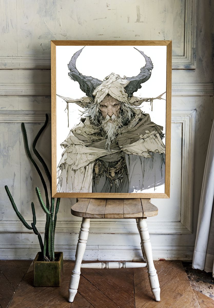 Horned Elder Fantasy Illustration Poster. room preview