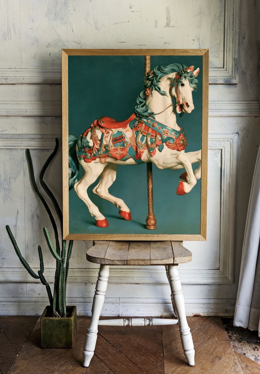 Carousel Horse Illustration Poster. — room view 1