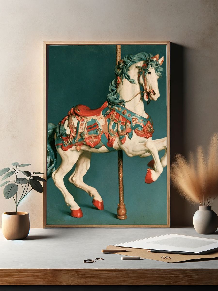 Carousel Horse Illustration Poster. — room view 2